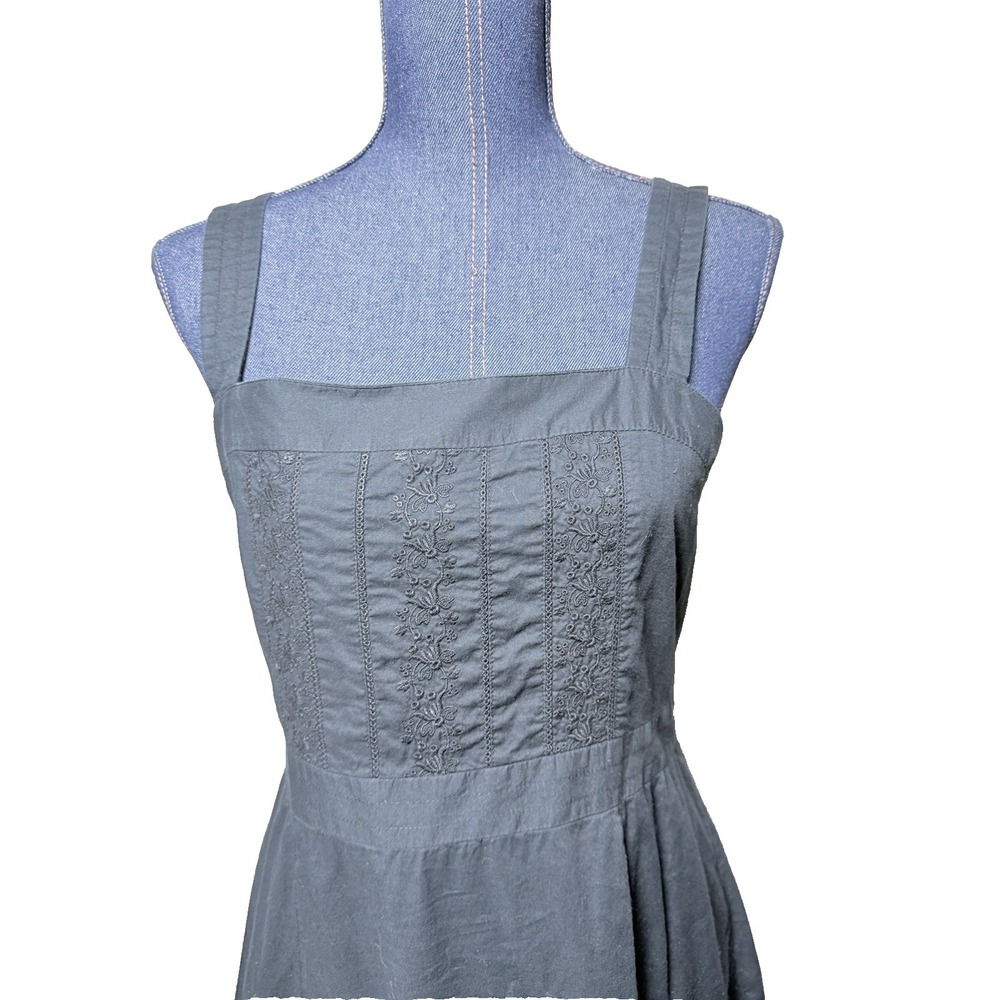 J. Crew Black midi dress size 12 embroidered cotton fit flare lined Sleeveless - Picture 4 of 11